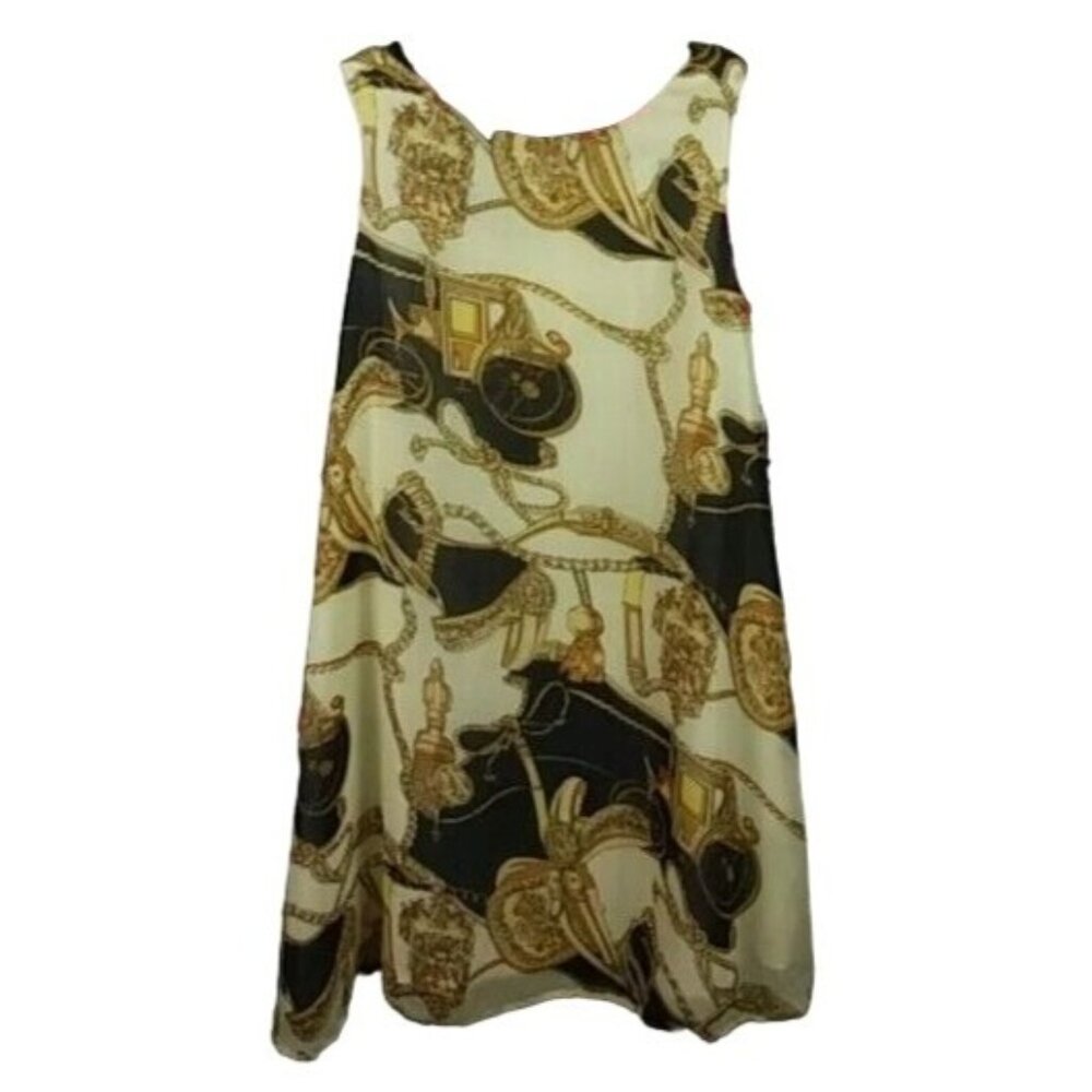 Lucca Couture Shift Dress Sleeveless Gold Chains Print XS